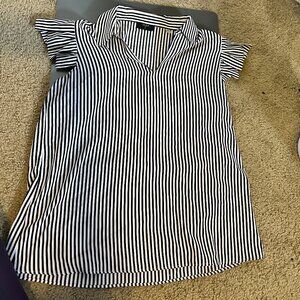 Tahari Women's Black and White Striped Short-Sleeve Shirt Size Large